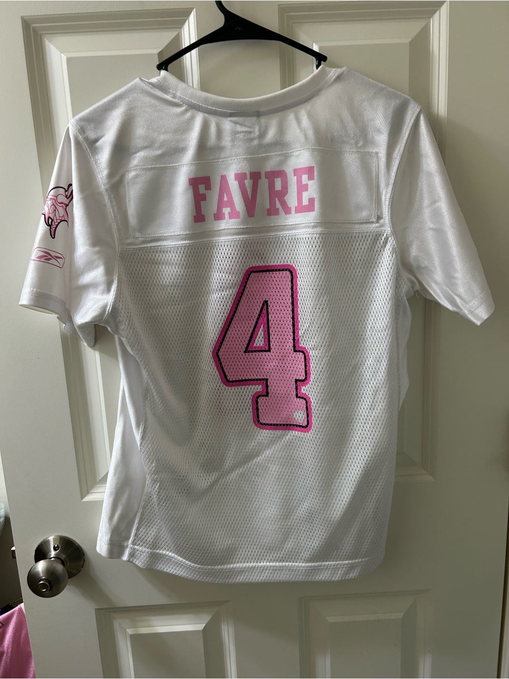 NFL White Pink Football Jersey with Pink Number 4 - Favre Size M Minnesota Vikin